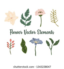 Vintage flower nature vector set elements botanical rose lily leaf vector illustration