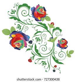 Vintage flower ornament with rainbow roses, floral composition.