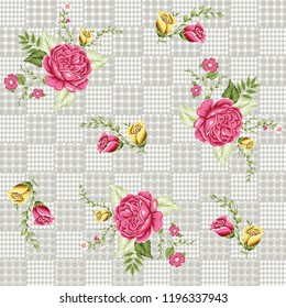vintage flower pattern on  hounds tooth checks