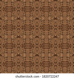 Vintage flower pattern on Kawung batik design with seamless dark brown color design.