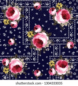 vintage flower pattern on navy