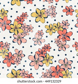 Vintage Flower pattern print for t-shirt, apparel, textile or wrapping. Classic wallpaper with floral elements and various colors. Vector is seamless and repeatable.