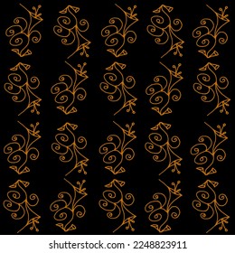Vintage flower print. Seamless pattern with orange exotic flowers on black background. Wallpaper and bed linen print.