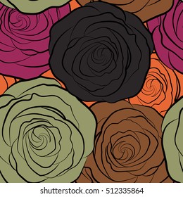 Vintage flower seamless pattern with abstract roses. Hand drawn floral pattern with multicolor stylized rose flowers. Vector flower pattern sketch.