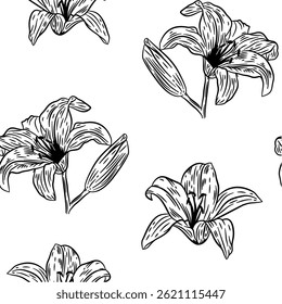 Vintage Blume nahtlose Muster Hintergrund. Vintage Blumenmuster Tapete. Monochromes Vintage-Blumenmuster, Hintergrund.