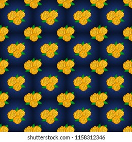 Vintage flower seamless pattern. Hand drawn rose flowers. Yellow, blue and green roses pattern. Flower pattern with roses with green leaves. Vector floral sketch.