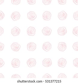Vintage flower seamless pattern. Hand drawn flower. Pink roses pattern on a white background. Flower pattern with monochrome roses. Vector flower pattern sketch.