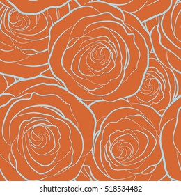 Vintage flower seamless pattern. Flower pattern with monochrome roses. Hand drawn flower pattern. Orange roses pattern. Vector flower pattern sketch.