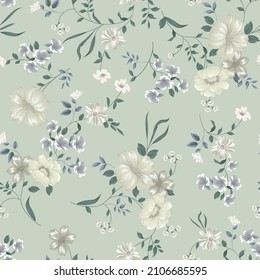 vintage flower seamless pattern on green background