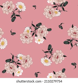 vintage flower seamless pattern on pink background