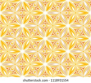 vintage flower seamless pattern vector illustration. geometric mandala ornament. brown and ocher graphic floral line oriental arabesque pattern. flower of life background for fabric, wallpaper design