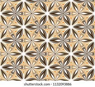 vintage flower seamless pattern vector illustration. geometric mandala ornament. brown and ocher graphic floral line oriental arabesque pattern. flower of life background for fabric, wallpaper design