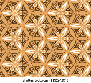 vintage flower seamless pattern vector illustration. geometric mandala ornament. brown and ocher graphic floral line oriental arabesque pattern. flower of life background for fabric, wallpaper design