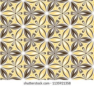 vintage flower seamless pattern vector illustration. geometric mandala ornament. brown and ocher graphic floral line oriental arabesque pattern. flower of life background for fabric, wallpaper design