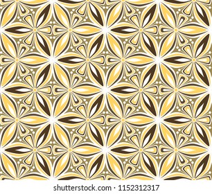 vintage flower seamless pattern vector illustration. geometric mandala ornament. brown and ocher graphic floral line oriental arabesque pattern. flower of life background for fabric, wallpaper design