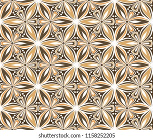 vintage flower seamless pattern vector illustration. geometric mandala ornament. brown and ocher graphic floral line oriental arabesque pattern. flower of life background for fabric, wallpaper design