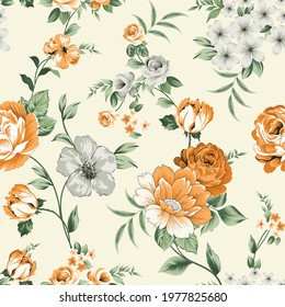 vintage flower seamless vector  pattern on background - Shutterstock ID 1977825680
