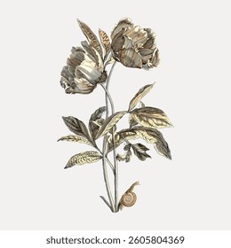 Vintage flower sticker, isolated vector element.