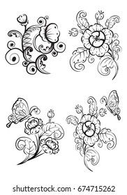 vintage flower, vector