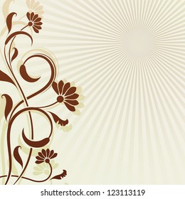 Vintage flower vector background with abstract rays.