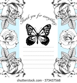 vintage flower.message card.Handwriting.vector illustration.