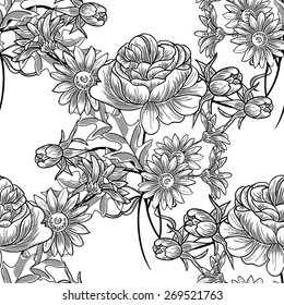 Vintage flowers. Abstract elegance seamless pattern with floral elements. Flower background.