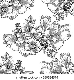 Vintage flowers. Abstract elegance seamless pattern with floral elements. Flower background.