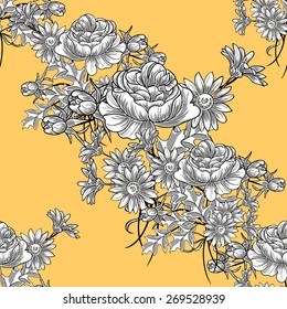Vintage flowers. Abstract elegance seamless pattern with floral elements. Flower background.