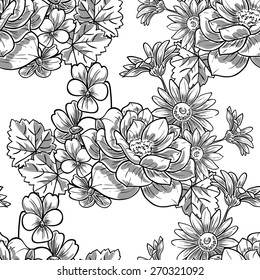 Vintage flowers. Abstract elegance seamless pattern with floral elements. Flower background.