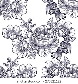 Vintage flowers. Abstract elegance seamless pattern with floral elements. Flower background.