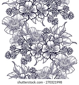 Vintage flowers. Abstract elegance seamless pattern with floral elements. Flower background.