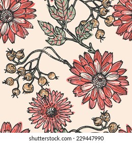 Vintage flowers and berries seamless pattern. All objects are conveniently grouped  and are easily editable.