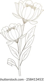 Vintage Flowers Branch Sketch Vector Illustration