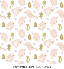 Vintage flowers, branches, leaves and birds. Vector seamless pattern. Illustration for fabrics, phone case paper, gift packaging, textiles, interior design, cover.