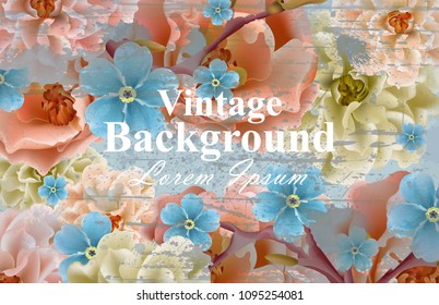 Vintage flowers card Vector. Spring Beautiful floral decor. Banner poster template 3d backgrounds