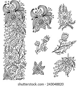 Vintage flowers contour collection.  