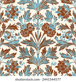 Vintage flowers and foliage seamless ornament. Seamless vintage background pastel  baroque pattern. Ornamental Vector illustration. floral pattern textiles print design