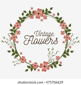 vintage flowers frame decoration vector illustration design