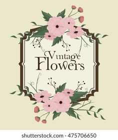 vintage flowers frame decoration vector illustration design