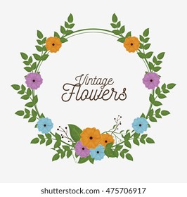 vintage flowers frame decoration vector illustration design