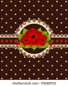 Vintage Flowers with lace ornaments on background. Vector