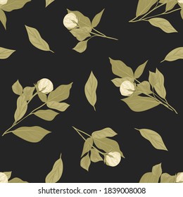 Vintage flowers and leaves. Bouquets of peonies. Seamless patterns. Pastel colors. Isolated vector illustrations.