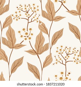 Vintage flowers and leaves. Seamless pattern. Isolated vector illustration.