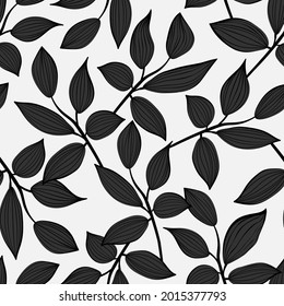 Vintage Blumen und Blätter. Nahtloses Muster. Zweige. Line Art. Design für den Druck auf Stoff, Tapete, Papier.