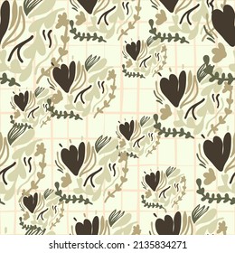 Vintage flowers and leaves seamless pattern. Retro floral endless wallpaper. Cute backdrop. Design for fabric, textile print, surface, wrapping, cover, greeting card. Vector illustration