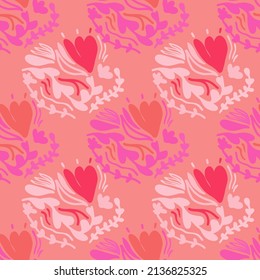Vintage flowers and leaves seamless pattern. Retro floral endless wallpaper. Cute backdrop. Design for fabric, textile print, surface, wrapping, cover, greeting card. Vector illustration