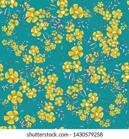 Vintage flowers in a new way. Stamens and leaves in a seamless pattern on darck background