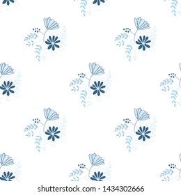 Vintage flowers in a new way. Stamens and leaves in a seamless pattern.