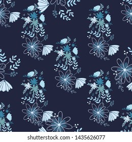 Vintage flowers in a new way. Stamens and leaves in a seamless pattern.