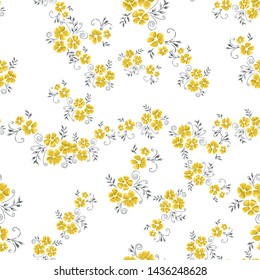 Vintage flowers in a new way. Stamens and leaves in a seamless pattern.